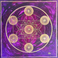 Cube de Metatron doré sur fond violet